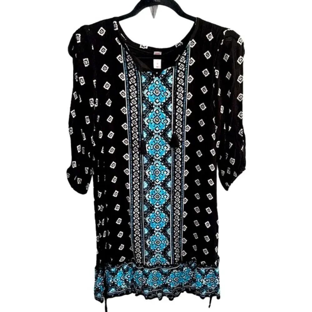 Justice Girl’s Beaded Embroidered Geometric Print Tassel Peasant Dress Size 14
